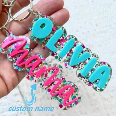 1 pieza Llavero personalizado con nombre, placa de acrílico con nombre, soporte para nombre personalizado con brillo, colgante para mochila, etiqueta para bolsa de pañales, regalo para mamá, etiqueta para canasta de Pascua, regalo hecho a mano para el Día de la Madre, regalo de temporada de graduación, vacaciones, Halloween, Navidad, fiesta de verano, grabado, duradero, acero inoxidable, colorido, lindo, adorable, divertido, kawaii, Y2K, elegante, unisex, casual, personalizado, único, personalizado, regalos ideales para ella, él, novio, novia, familia, amigos, niños, llaveros y accesorios personalizados, atuendo vintage