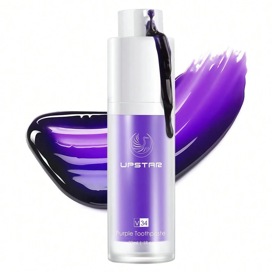 V34紫色美白牙膏30ml个人护理清洁牙膏不含氟牙科牙膏去除牙菌斑去除污渍减少发黄护理牙齿送女士礼物 - 白色 - 查看 1