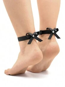 1 件可爱皮革蝴蝶结脚链，女士均码，适合所有脚部束缚带，人造皮革，情人节礼物，万圣节