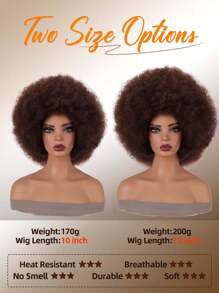 Tóc giả Afro cho phụ nữ Tóc giả tổng hợp xoăn xoăn màu nâu sẫm 10-12 inch Tóc giả thập niên 70-80 Tóc giả bồng bềnh và mềm mại tự nhiên cho trang phục hóa trang dự tiệc hàng ngày - Màu nâu tối - Xem 7