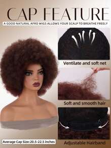 Tóc giả Afro cho phụ nữ Tóc giả tổng hợp xoăn xoăn màu nâu sẫm 10-12 inch Tóc giả thập niên 70-80 Tóc giả bồng bềnh và mềm mại tự nhiên cho trang phục hóa trang dự tiệc hàng ngày - Màu nâu tối - Xem 4