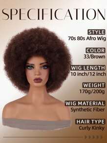 Tóc giả Afro cho phụ nữ Tóc giả tổng hợp xoăn xoăn màu nâu sẫm 10-12 inch Tóc giả thập niên 70-80 Tóc giả bồng bềnh và mềm mại tự nhiên cho trang phục hóa trang dự tiệc hàng ngày - Màu nâu tối - Xem 3