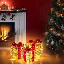 3 cái/bộ hộp quà trang trí đèn LED Acrylic nhiều màu ấm áp, đồ trang trí Giáng sinh có đèn trước - ánh sáng ấm áp - Xem 5