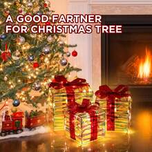 3 cái/bộ hộp quà trang trí đèn LED Acrylic nhiều màu ấm áp, đồ trang trí Giáng sinh có đèn trước - ánh sáng ấm áp - Xem 6