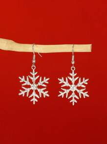 1pair Christmas Snowflake Pendant Earrings - Silver - View 7