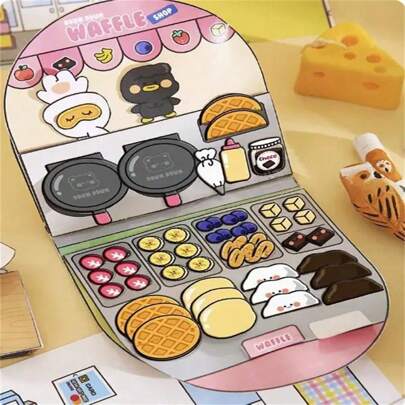 One Size Homemade Waffle Paper Toy Book For Quiet Book, Food Crafting, And Cute Paper Dolls With Materials For Decompression And Scrapbooking
