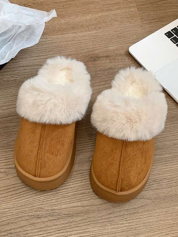 Women Winter Snow Boots Warm Slip-On Plush Lined Slippers Platform Slide Sandals,Furry Shoes