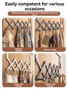 Over The Door Hanger, Over The Door Hooks For Hanging, Towel Racks For Bathroom Door With 6 Hooks Hanging Storage Shelves For Living Room, Bathroom, Bedroom, Kitchen, Etc - Multicolor - View 8