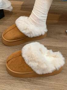 Women Winter Snow Boots Warm Slip-On Plush Lined Slippers Platform Slide Sandals,Furry Shoes