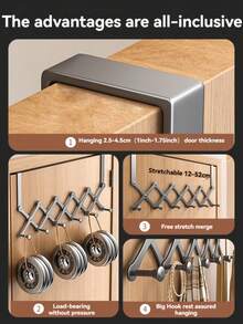 Over The Door Hanger, Over The Door Hooks For Hanging, Towel Racks For Bathroom Door With 6 Hooks Hanging Storage Shelves For Living Room, Bathroom, Bedroom, Kitchen, Etc - Multicolor - View 2