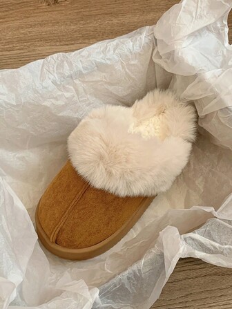 Women Winter Snow Boots Warm Slip-On Plush Lined Slippers Platform Slide Sandals,Furry Shoes