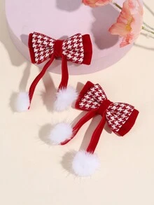 2 件装红色格子蝴蝶结女士红色天鹅绒蝴蝶结发夹带绒球优雅鳄鱼夹适合秋冬女孩辫子蝴蝶结女士发饰圣诞节 - 彩色 - 查看 2