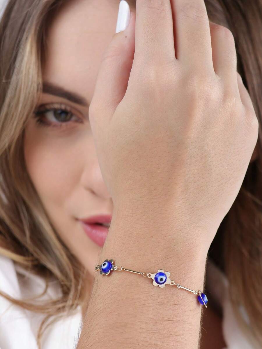 Evil Eye Flower Bracelet 18k Gold Plated - 金色 - 查看 1