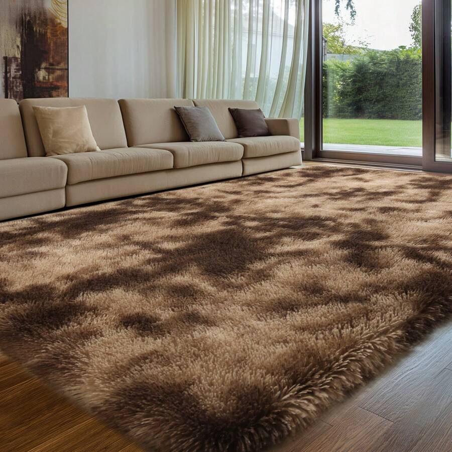 Sour Lemon Large Size Fluffy Rugs, Non-Slip Soft Shaggy Floor Carpet Mats & Rugs For Room Decor, Washable Nonslip Modern Area Rug, Modernstyle Antislip Decorative Carpets For Home Livingroom Bedroom Nursery, Big Rug, Large Rug, Home Decor - Cà phê nhuộm loang - Xem 1