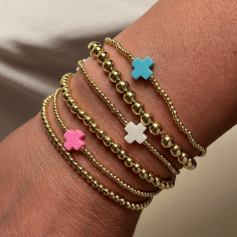 1PC Bohemian Style Retro Cross Bracelet, Copper Bead Interval Round Bead Bracelet, Colorful Round Bead Elastic Bracelet, Stackable Gold Bead Bracelet, Autumn And Winter Atmosphere Stacking Bracelet, Religious Bracelet, Good Luck Bracelet, Couple Bracelet, Best Friend Bracelet, Christian Gift, Baptism Gift, Birthday Gift, Family Gift, Women's Gift, Best Gift