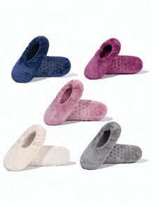 1 Pair Fleece Floor Leg Warmers, Solid Color, Warm, Soft, Thick, Non-Slip, Quiet Sole For Autumn/Winter, Cozy Socks - Grey - View 3