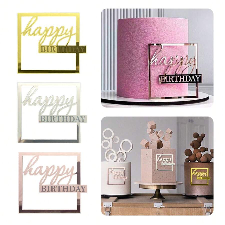 3 chiếc Đồ trang trí bánh sinh nhật vui vẻ bằng Acrylic cao cấp màu vàng hồng dùng cho tiệc sinh nhật trẻ em, quà tặng trang trí tiệc mừng em bé, Giáng sinh - Nhiều màu - Xem 1