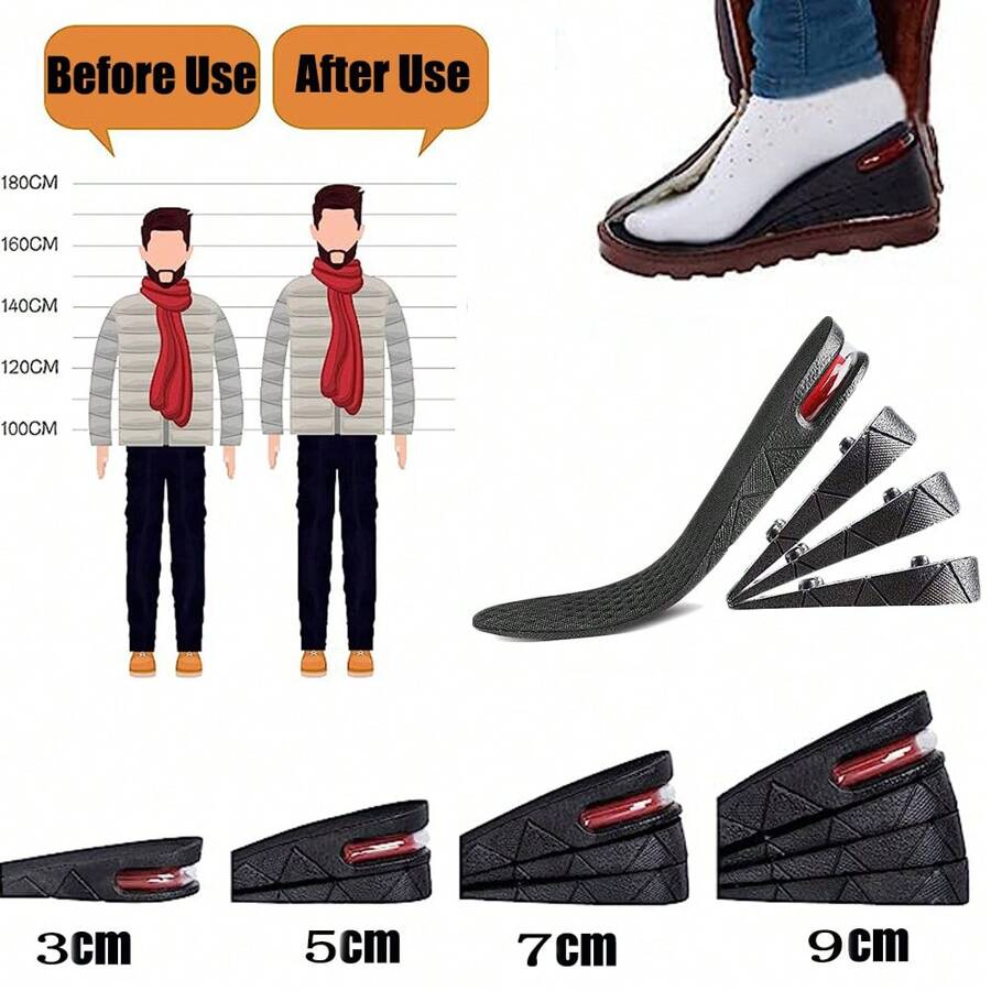 Miếng lót giày tăng chiều cao 3-9cm Đệm lót tăng chiều cao Đệm nâng có thể điều chỉnh cắt gót giày Miếng lót giày cao hơn cho nam nữ - màu đen - Xem 1