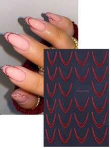 6 Colors Glitter Sparkles French Line Nail Stickers Gradient Colorful Design Gold Silver Pink Purple Blue Purple Self-Adhesive Stripe Line Decals Nails Art For DIY Manicure Decoration 6pcs/Set