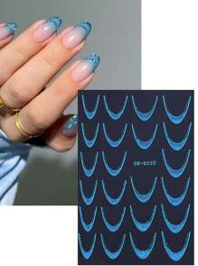 6 Colors Glitter Sparkles French Line Nail Stickers Gradient Colorful Design Gold Silver Pink Purple Blue Purple Self-Adhesive Stripe Line Decals Nails Art For DIY Manicure Decoration 6pcs/Set