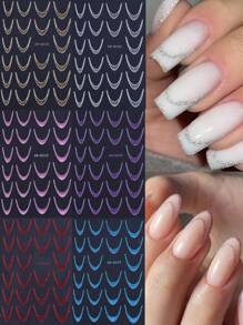6 Colors Glitter Sparkles French Line Nail Stickers Gradient Colorful Design Gold Silver Pink Purple Blue Purple Self-Adhesive Stripe Line Decals Nails Art For DIY Manicure Decoration 6pcs/Set
