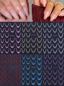 6 Colors Glitter Sparkles French Line Nail Stickers Gradient Colorful Design Gold Silver Pink Purple Blue Purple Self-Adhesive Stripe Line Decals Nails Art For DIY Manicure Decoration 6pcs/Set