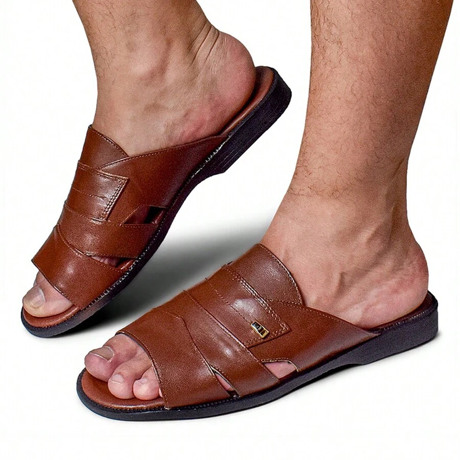 Men's Leather Slippers Stitched Fine Workmanship High Quality - 408 干邑白蘭地 - 查看 1