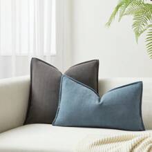 One Piece Of Misty Blue Fishbone Patterned Pillowcase (Without Filling), Modern And Luxurious Soft Chenille Edge Decorative Cushion Cover, Suitable For Sofa, Bed, Bedroom, Office, Hotel, Decoration, All Seasons.