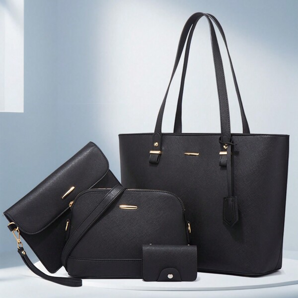 4pc Sets Laptop Bag For Women Large Leather Laptop Briefcase Computer Shoulder Tote Bags Purse