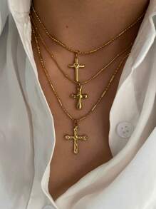 Monlansher 1 件女士新款不锈钢吊坠项链，多种吊坠选择，时尚简约时尚分层佩戴或单戴 - 金色 - 查看 13