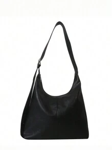 Túi Tote trơn Preppy dành cho nữ - Túi đeo vai đi làm bằng da PU có sức chứa lớn, có dây đeo vai có thể điều chỉnh, lớp lót bằng polyester - Phụ kiện thời trang đa năng cổ điển - màu đen - Xem 3