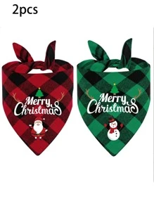 1/2 Pcs Christmas Triangular Scarf, Bib, Pet Party, Family Members, Pet Scarf, New Year Celebration, Christmas Tree Decoration, Napkin