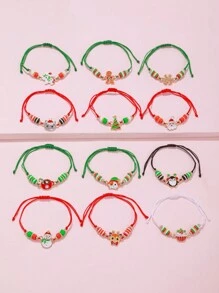 12pcs Cute Santa Claus Snowflake Reindeer Gingerbread Penguin Christmas Tree Snowman Adjustable Bracelet Set Christmas Gift - Multicolor - View 3