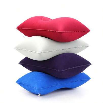 1pc Portable Inflatable Pillow For Outdoor Camping And Nap, Disposable Backrest Cushion, Velour Throw Pillow, Travel Pillow, Car Cushion, Bedding, Home