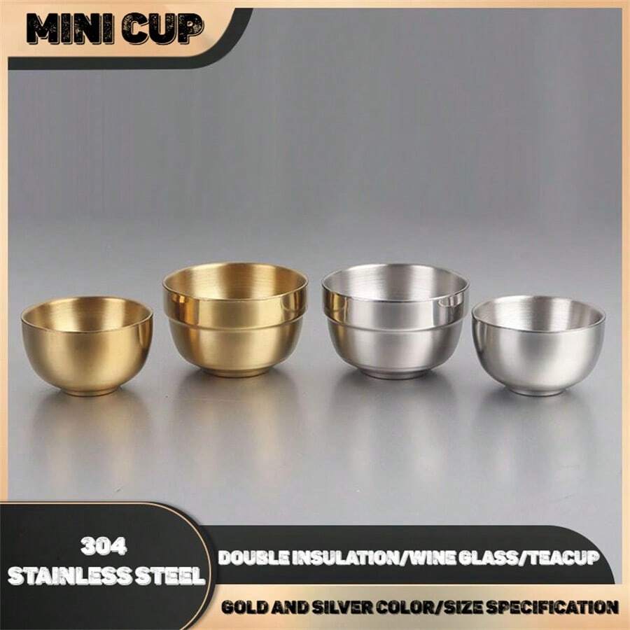 304 不锈钢烈酒杯，双层隔热小酒杯，迷你茶杯