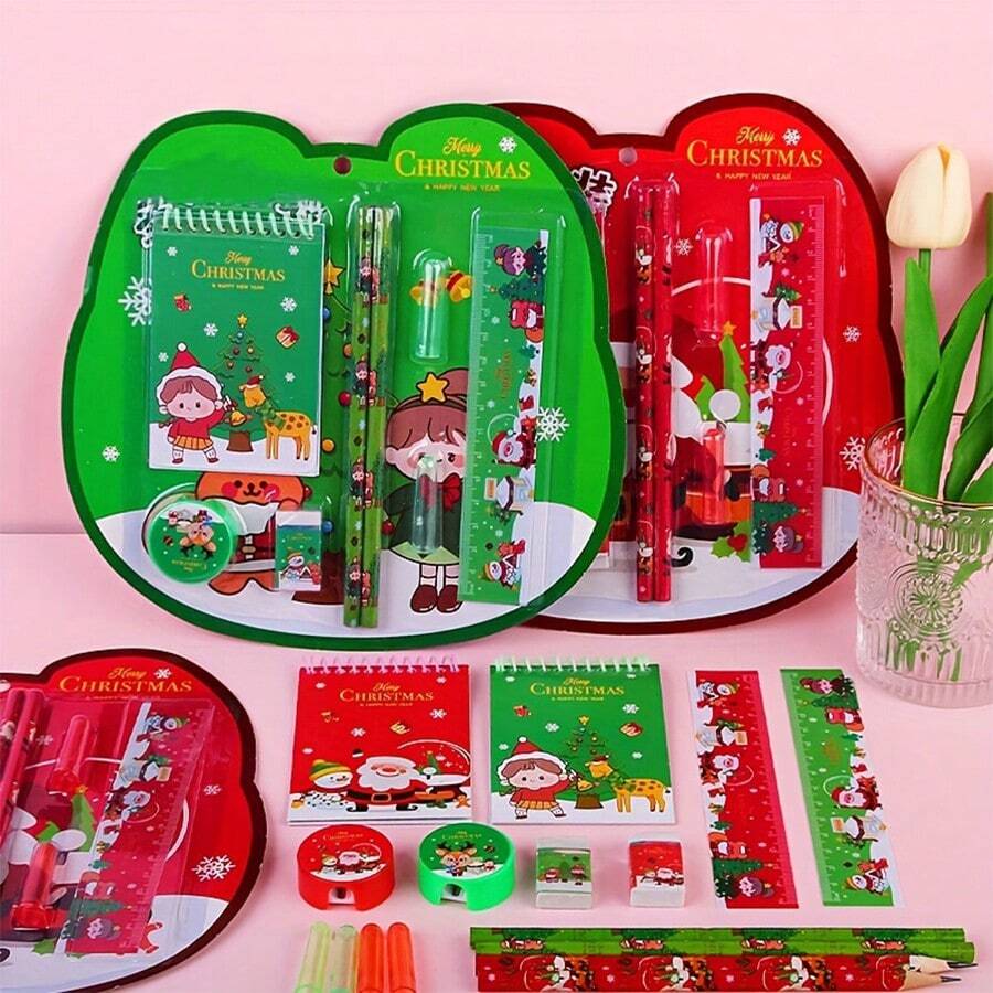Christmas Decoration 1set 8pcs Christmas Themed Mechanical Pencil Student Stationery Gift Set, Wholesale Kindergarten Prizes,Back To School
