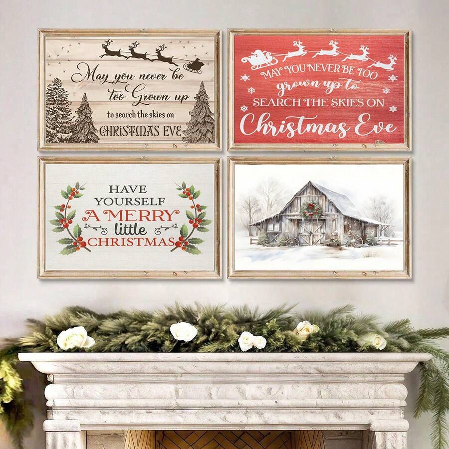 1 件帆布圣诞装饰乡村风墙面艺术易于悬挂的圣诞平安夜农舍标志、圣诞墙面装饰、愿你永远不会长得太大而无法探索天空标志、复古节日礼物墙面装饰、圣诞装饰墙面艺术、用于房间装饰的圣诞装饰海报、最佳圣诞礼物 - 彩色 - 查看 1
