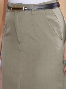 CHANGSHENG Two-Tone Linen Long Skirt With Brown Belt/The Fabric Is Better Than Tailoring//Slits On Both Sides/Button Details/Casual/Trend/Look/Everyday/Summer/Elegant/Casual/Stylish/Collection 2024 - 米色 - 查看 7