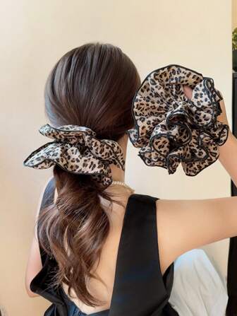 1pc Vintage Leopard Print Large Hair Scrunchie Fluffy Ponytail Holder Elastic Hair Tie Scrunchies Scrunchy Hair Ties Hair Accessories