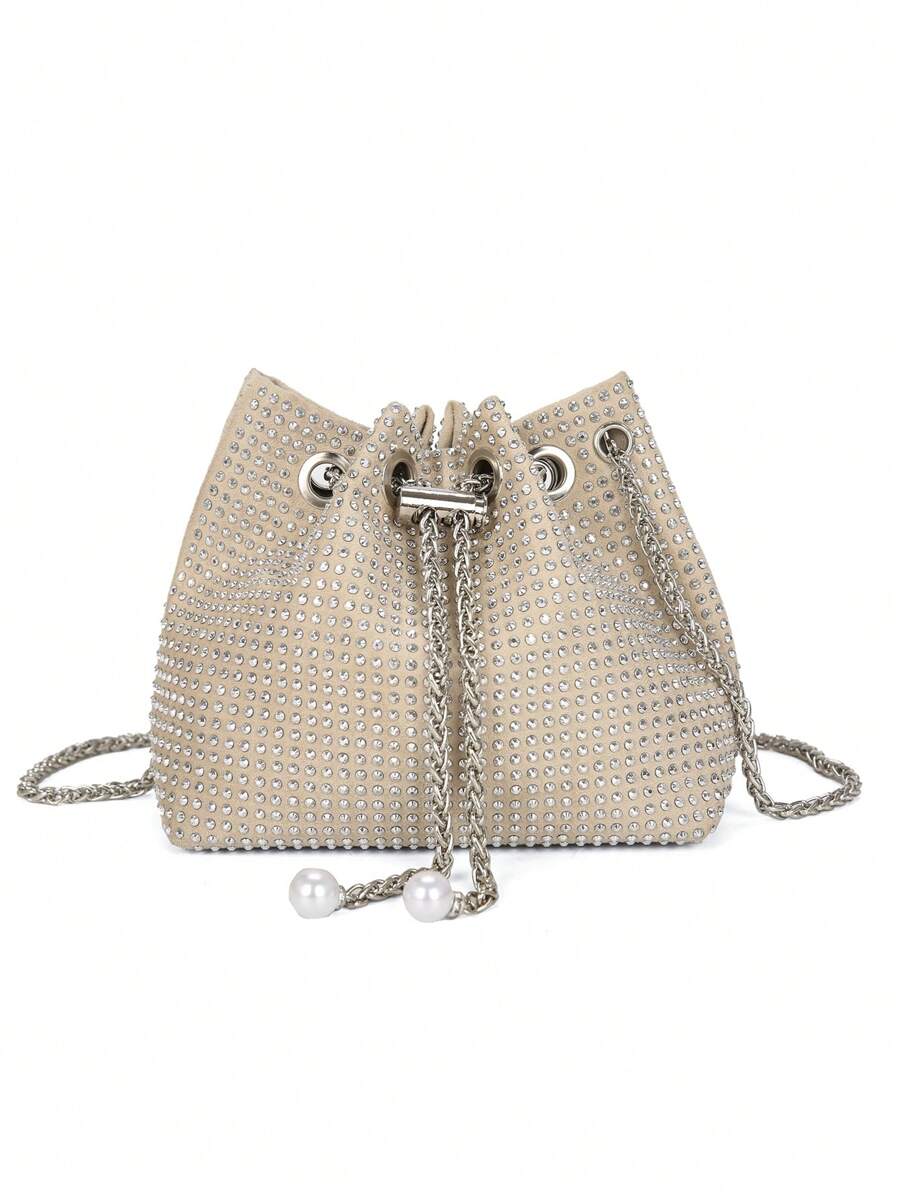 New Fashion Rhinestone Chain Women Shoulder Bag Mini Crossbody Bag Metal Chain Lightweight, Party Bag Perfect For Party Wedding Prom Dinner/Banquet Matching With Holiday Party Dress Evening Dress & Sequin Dress, Glamorous Rhinestone Bag