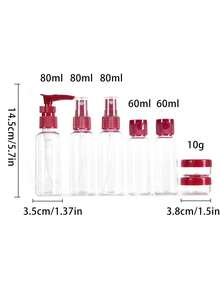 1 件/7 件旅行瓶容器、可再填充瓶套装（带洗漱包）、空液体容器、防漏液体分配瓶、随身携带化妆包、面霜罐、旅行必需品、飞机旅行配件、旅行瓶套装、防漏便携式洗漱容器套装、透明 PP 航空尺寸化妆品容器（用于乳液、洗发水、面霜、肥皂，带便携包）、旅行必需品旅行瓶套装泵乳液瓶锻炼露营度假必需品假期巡航 - 酒紅色 - 查看 6