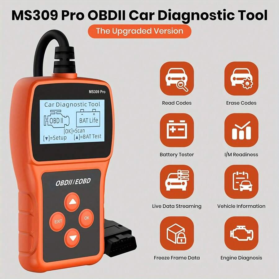 Auto OBD Scanner, Live Data & Battery Tester, OBDII Car Fault Detector