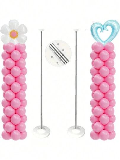 1/2 bộ giá đỡ bóng bay, Bộ cột bóng bay có thể điều chỉnh độ cao kèm đế, Dùng cho sàn nhà với trụ kim loại dạng ống lồng dùng cho tiệc Halloween, Lễ Tạ ơn, Giáng sinh, Năm mới, Trang trí tiệc tiết lộ giới tính, Giáng sinh