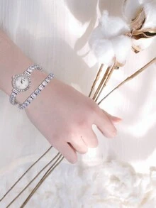 Đồng hồ đeo tay nữ thời trang mới dài quấn quanh mặt tròn nhỏ dễ thương với pha lê sang trọng dây đeo toàn bộ bằng pha lê Đồng hồ đeo tay thạch anh nữ Quà tặng - Bạc - Xem 7