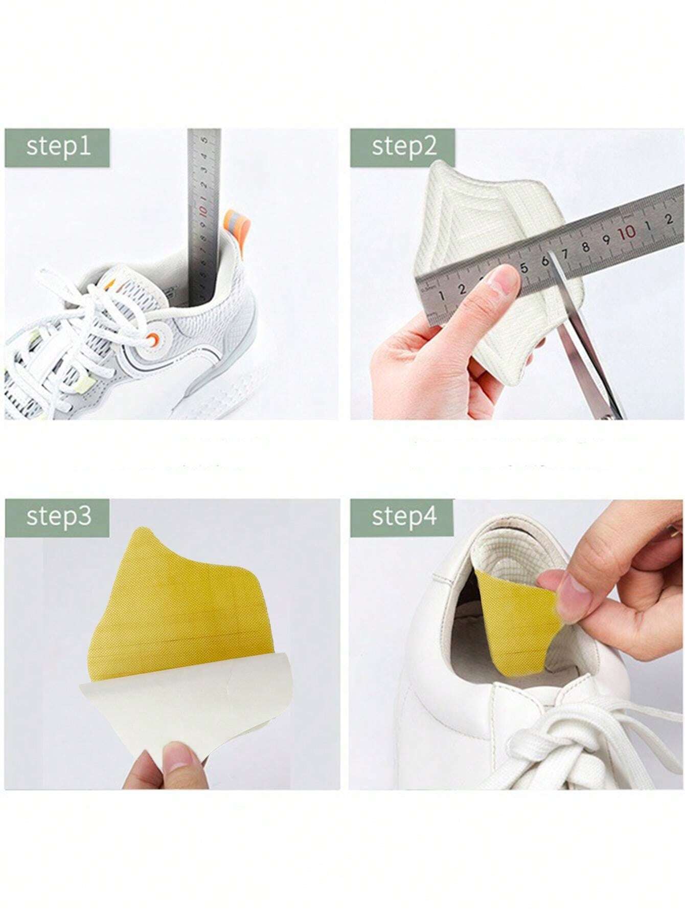 1 Pair Compressible Foam Heel Grip Liners, White/Black, Shoe Size