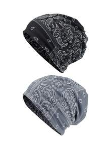 Bộ 2 chiếc/bộ in liền mạch Mũ len có thể đảo ngược, Một kích thước phù hợp với tất cả, dùng cho mũ lưỡi trai, khăn quàng cổ, quấn đầu - A - Xem 5