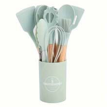 Bộ dụng cụ nhà bếp bằng silicon 12 món, đồ nấu nướng chống dính, đồ nấu nướng và nướng chịu nhiệt - nhiều màu - Xem 3