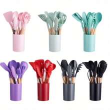 Bộ dụng cụ nhà bếp bằng silicon 12 món, đồ nấu nướng chống dính, đồ nấu nướng và nướng chịu nhiệt - nhiều màu - Xem 1