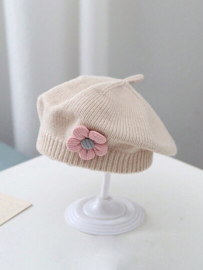 1pc Baby 0-3 Years Old Baby Children's Beret, Cute Boys And Girls Knitted Hat, Floral Fashion Solid Color Spring And Winter Winter Winter Warm Children's Hat