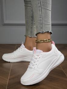 Women Waterproof Leather Non-Slip Casual Sneakers, Black Sports Shoes For Traveling, Shock Absorbing & Comfortable Outdoor Fitness Shoes - White - View 4